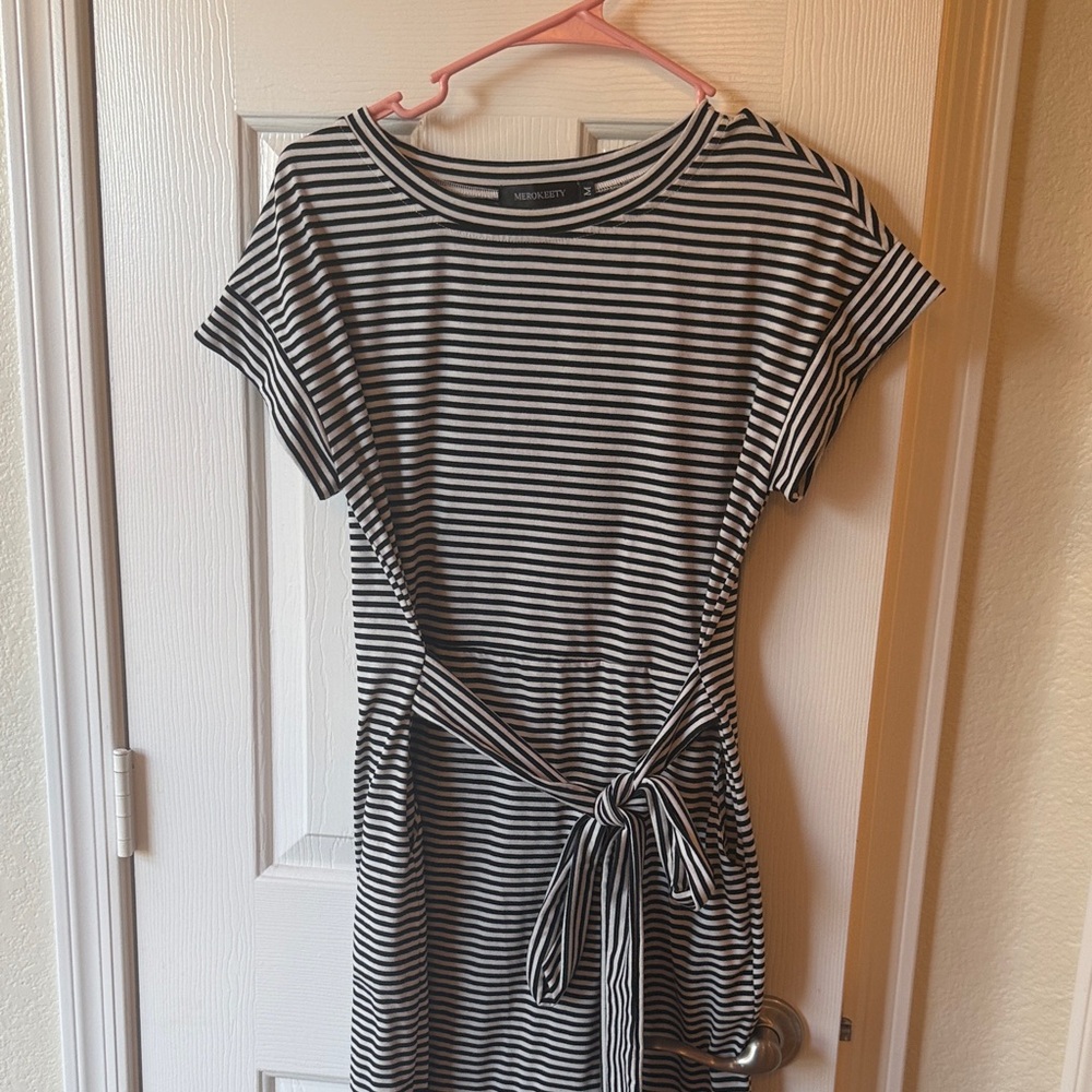 Elegant Black and White Striped Mini Dress